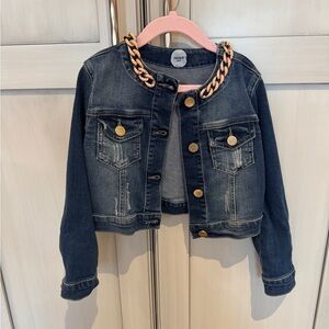 Parrot Dark Blue Kids Jean Jacket with Gold Accents